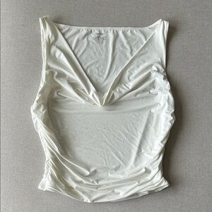 Qinsen Cowl Neck White Tank Top